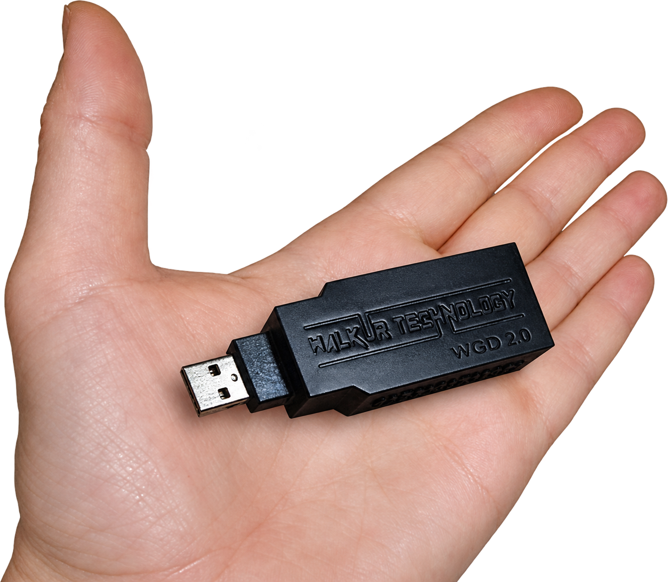 Schwarzes Walkür Ghost Device WGD 2.0 mit USB-Anschluss in einer Hand